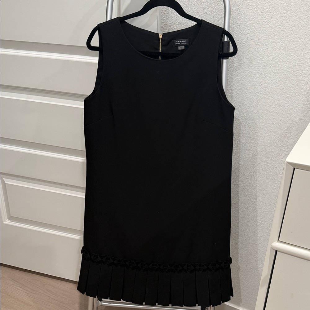 Tahari Elegant Black Dress with Pleated Detail